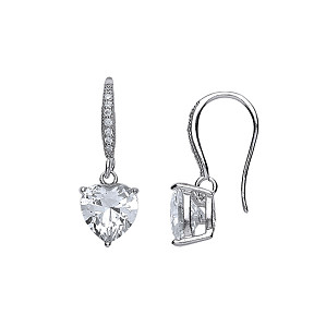 925 Sterling Silver CZ 8MM HEART RHODIUM DROP EARRING