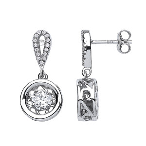 925 Sterling Silver CZ Floating Solitaire Stone Fancy Drop Earrings