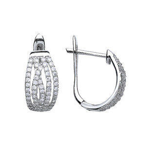 925 Sterling Silver CZ Pave Set Crossover Hoop Earrings
