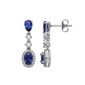 925 Sterling Silver CZ & Sapphire Fancy Drop Earrings