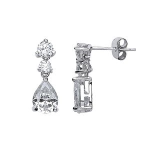 925 Sterling Silver CZ Fancy Drop Earrings