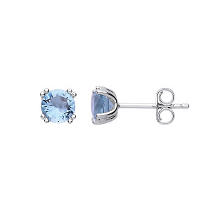 925 Sterling Silver Aqua CZ Stud Earrings