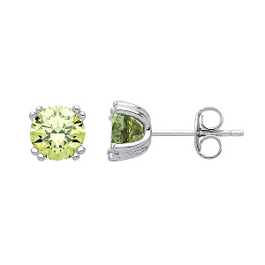 925 Sterling Silver Peridot CZ Stud Earrings