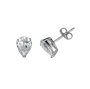 925 Sterling Silver CZ Single Stone Claw Set Pear Stud Earrings
