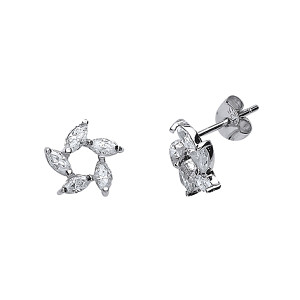 925 Sterling Silver CZ Flower Stud Earrings