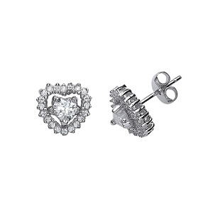 925 Sterling Silver CZ Heart Cluster Stud Earrings