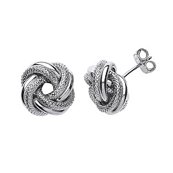 925 Sterling Silver Frosted & Polished Knot Stud Earrings