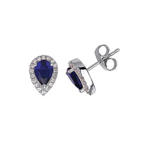 925 Sterling Silver CZ & Sapphire Tear Drop Studs