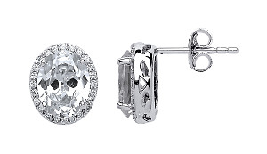 925 Sterling Silver CZ Fancy Oval Studs