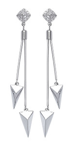 925 Sterling Silver CZ Fancy Double Spike Drop Earrings