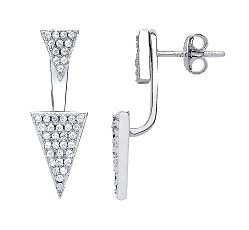 925 Sterling Silver CZ Fancy Two Way Front & Back Drop Earrings
