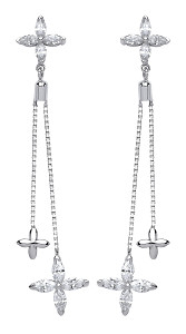 925 Sterling Silver CZ Flower Chain Drop Earrings