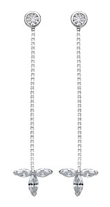 925 Sterling Silver CZ Chain Drop Leaf  Earrings