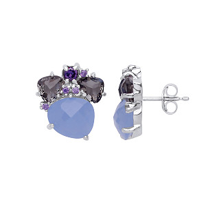 925 Sterling Silver Violet & Amethyst Stone Fancy Stud Earrings