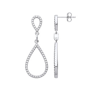 925 Sterling Silver CZ Pear Shape Fancy Drop Earrings