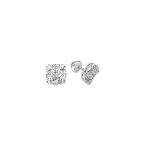 925 Sterling Silver CZ Fancy Square Stud Earrings