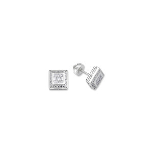925 Sterling Silver CZ Fancy Square Stud Earrings
