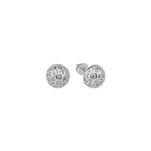 925 Sterling Silver CZ Fancy Dome Shaped Stud Earrings