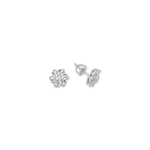 925 Sterling Silver CZ Fancy Flower Stud Earrings