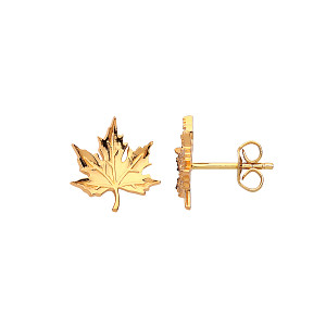 Gold Plated CZ Maple Leaf Stud Earrings