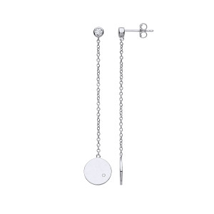 925 Sterling Silver Chain Drop CZ Earrings With 925 Sterling Silver Disc