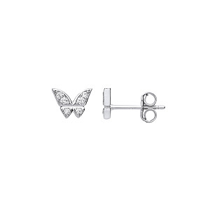 925 Sterling Silver CZ Butterfly Stud Earrings