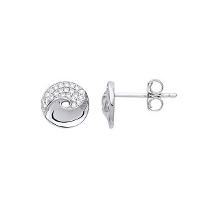 925 Sterling Silver CZ Twisted Interlocking Circle Stud Earrings