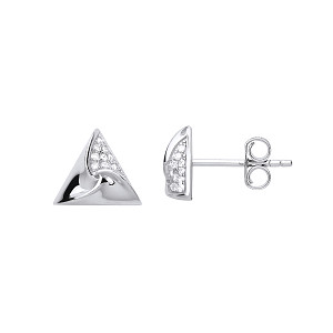 925 Sterling Silver CZ Cutout Triangle Stud Earrings