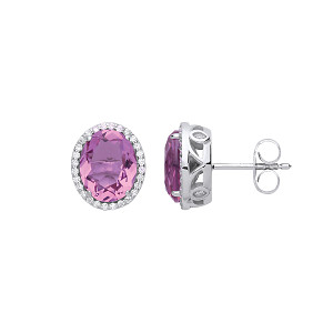 925 Sterling Silver CZ & Amethyst Oval Pendant