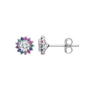 925 Sterling Silver Multi Colour CZ Cluster CZ Earrings