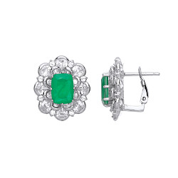 925 Sterling Silver CZ & Emerald Fancy Stud Earrings