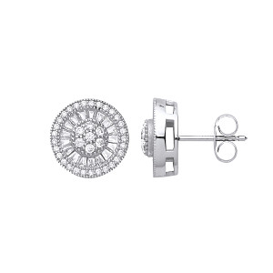 925 Sterling Silver Baguette CZ Halo Stud Earrings