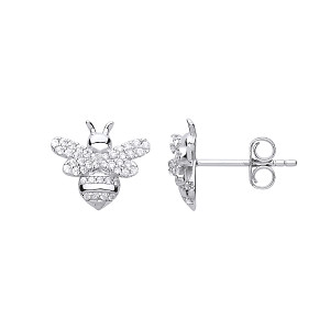 925 Sterling Silver CZ Bumble Bee Stud Earrings