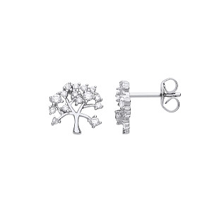 925 Sterling Silver CZ Tree Of Life Stud Earrings