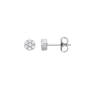 925 Sterling Silver CZ Flower Stud Earrings