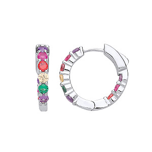 925 Sterling Silver Multi Colour CZ Hoop Earrings