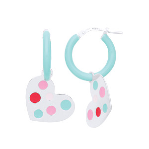 925 Sterling Silver Robin Egg Blue Enamel  Hoops With Heart Charm