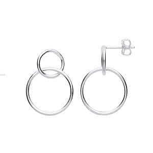 925 Sterling Silver Interlocking Double Circle Drop Earrings
