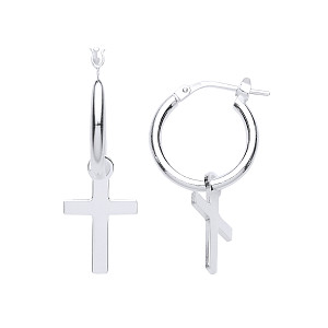 925 Sterling Silver Hoops With Dangling Cross
