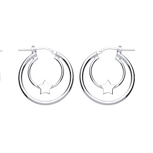 925 Sterling Silver Double Hoop Earrings With Star Detail