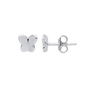 Silver Polished Butterfly Stud Earrings