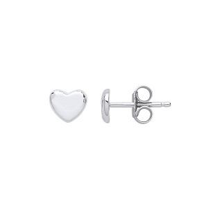 Silver Polished Heart Stud Earrings