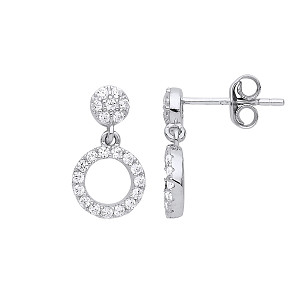 925 Sterling Silver CZ Circle Drop Earrings