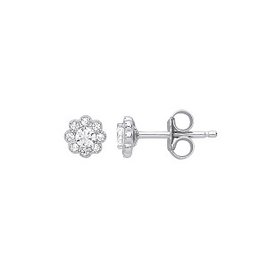 925 Sterling Silver CZ Flower Stud Earrings