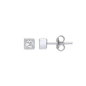 925 Sterling Silver CZ Square Stud Earrings