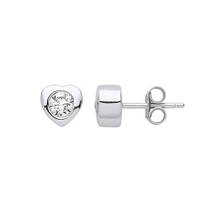 925 Sterling Silver CZ Heart Stud Earrings