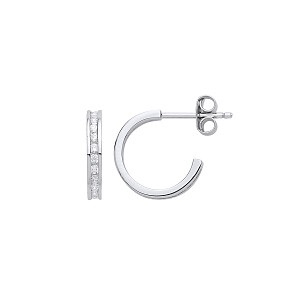 925 Sterling Silver CZ Half Hoop Earrings