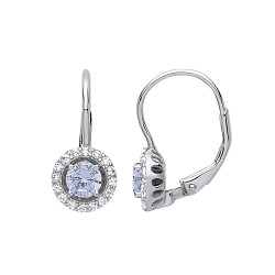 925 Sterling Silver CZ & Aquamarine Round Drop Earrings