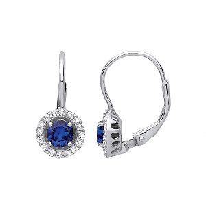 925 Sterling Silver CZ & Sapphire Round Drop Earrings