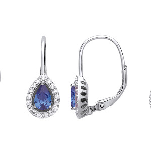 925 Sterling Silver CZ & Capri Blue Pear Drop Earrings